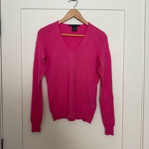 Ralph Lauren Golf Sweater Womens Sz M Pink Knit 100% Cashmere V Neck Preppy